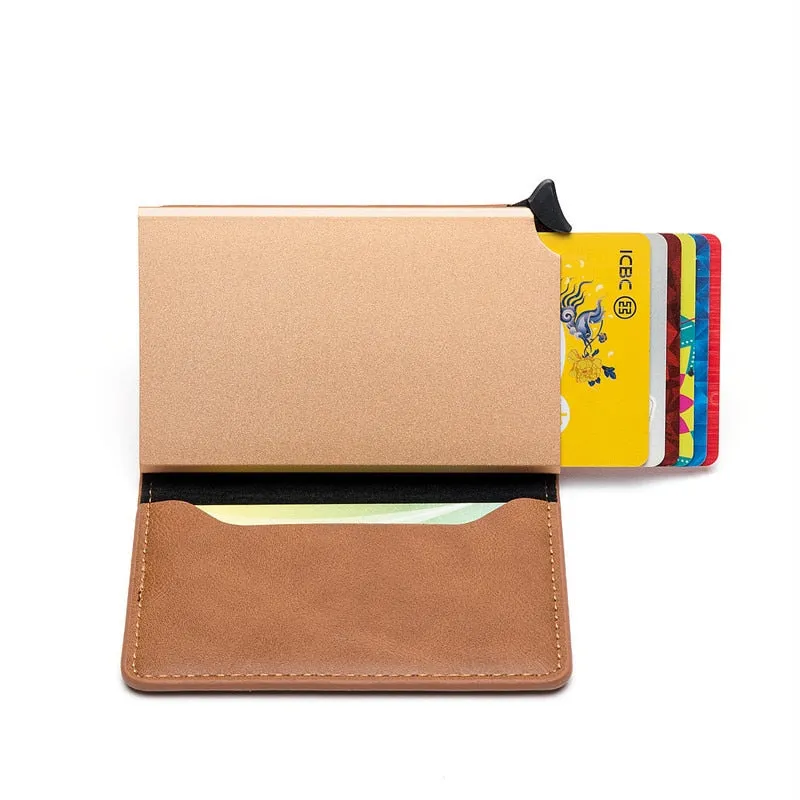 Hot Genuine Leather Rfid Credit Card Holder Wallet Man Retro Small Cardholder Trifold Crazy Horse Card Wallet Men Slim Card Case