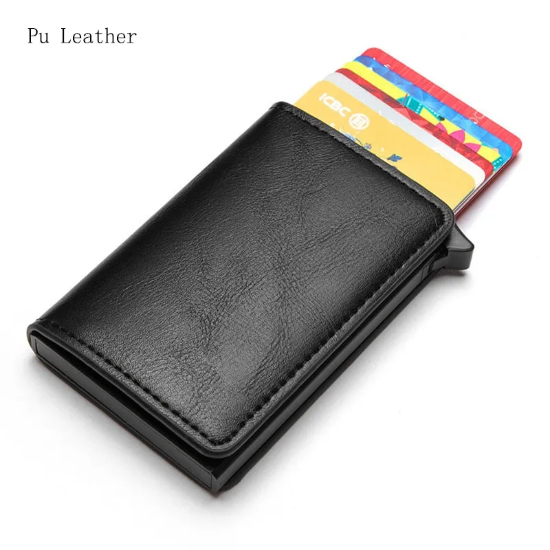 Hot Genuine Leather Rfid Credit Card Holder Wallet Man Retro Small Cardholder Trifold Crazy Horse Card Wallet Men Slim Card Case
