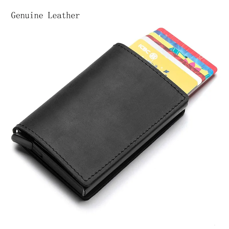 Hot Genuine Leather Rfid Credit Card Holder Wallet Man Retro Small Cardholder Trifold Crazy Horse Card Wallet Men Slim Card Case