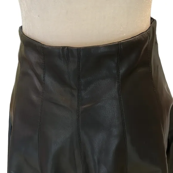 House of Harlow 1960 Black Vegan Leather Pleated Flared Peplum Mini Skirt - XS