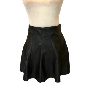 House of Harlow 1960 Black Vegan Leather Pleated Flared Peplum Mini Skirt - XS