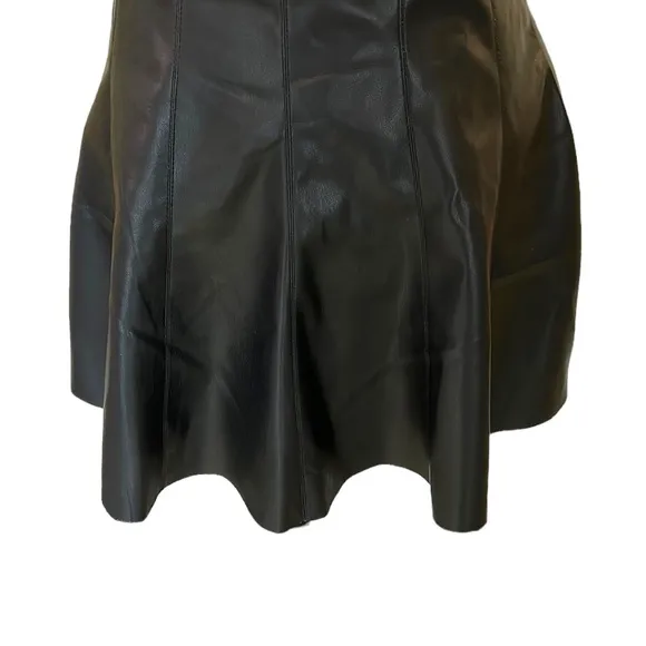 House of Harlow 1960 Black Vegan Leather Pleated Flared Peplum Mini Skirt - XS