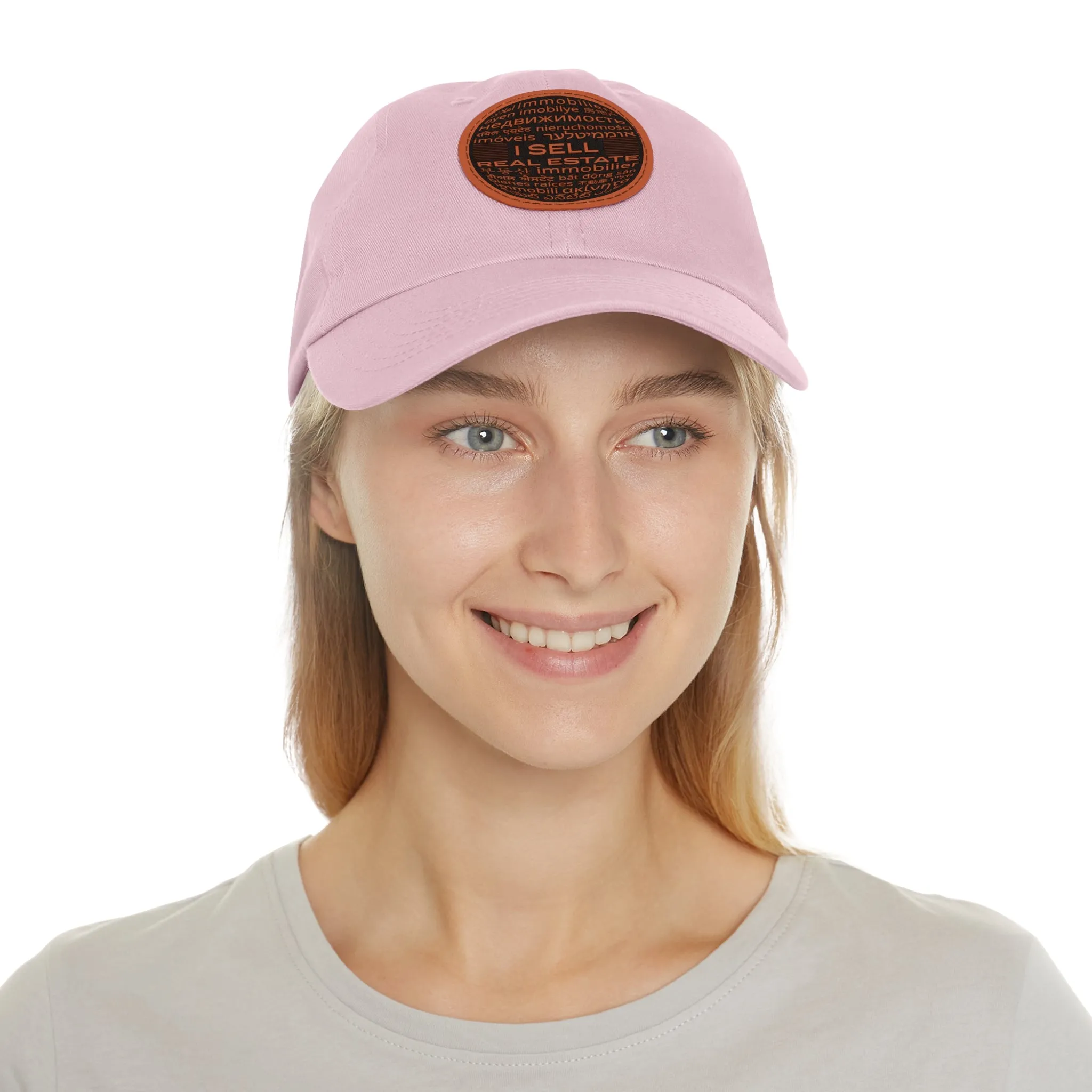 I Sell Real Estate Translated Dad Hat with Leather Patch (Round)