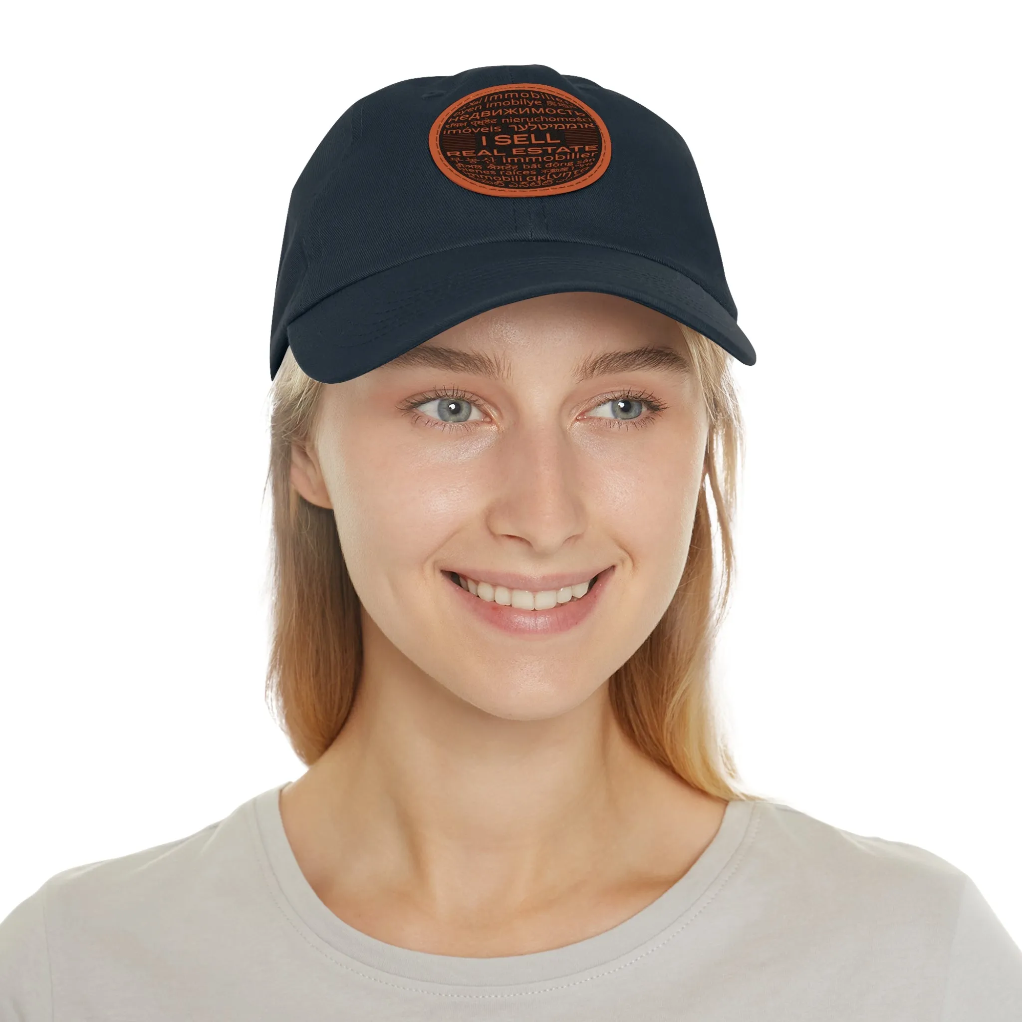 I Sell Real Estate Translated Dad Hat with Leather Patch (Round)