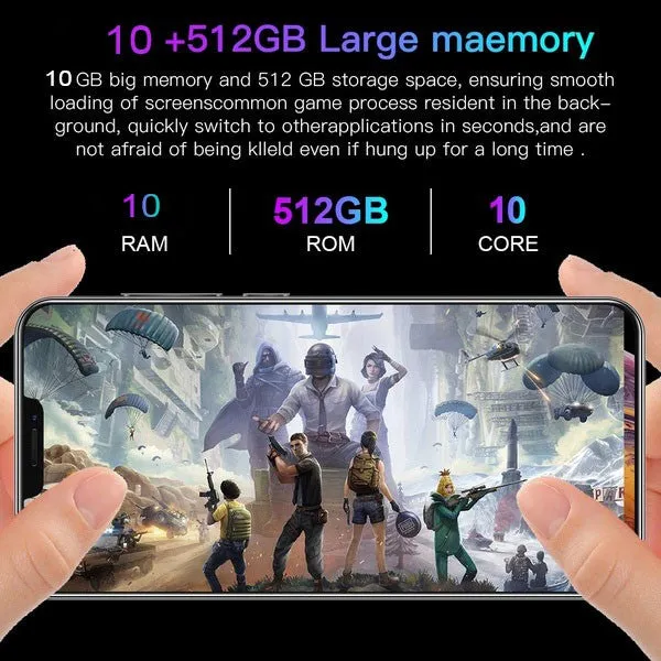 i12 6.7Inch Large Screen Phone Notch Screen Android Quickly Unlock Smartphone(10 512G) black_European plug