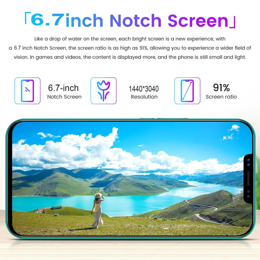 i12 6.7Inch Large Screen Phone Notch Screen Android Quickly Unlock Smartphone(10 512G) black_European plug