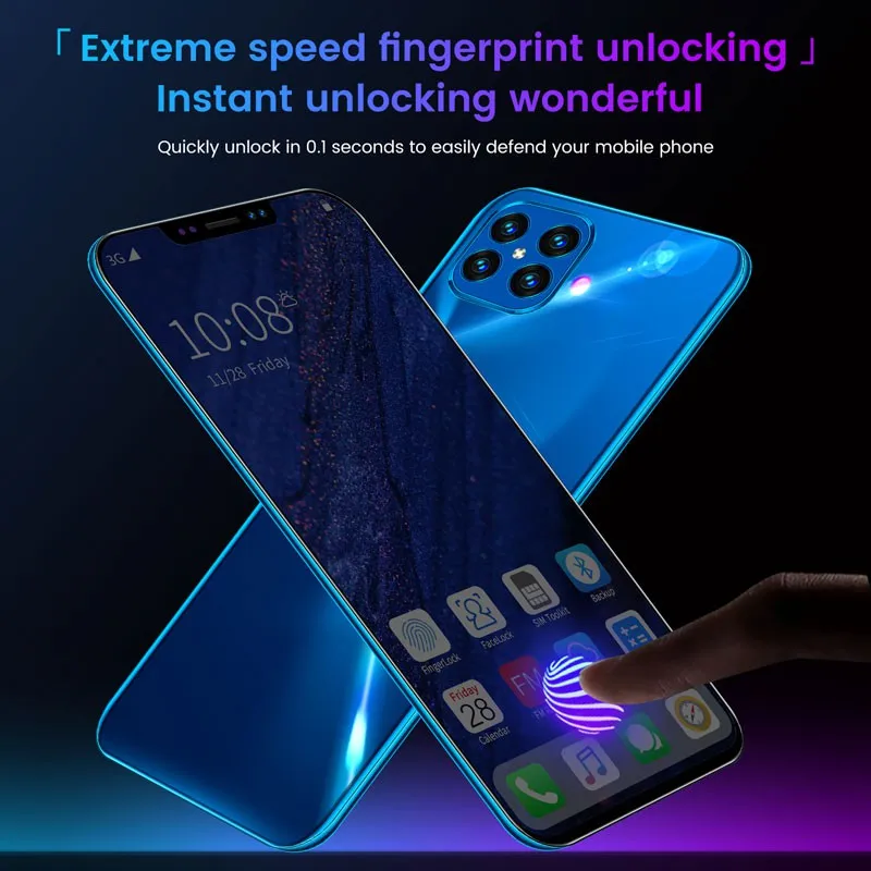i12 6.7Inch Large Screen Phone Notch Screen Android Quickly Unlock Smartphone(10 512G) black_European plug