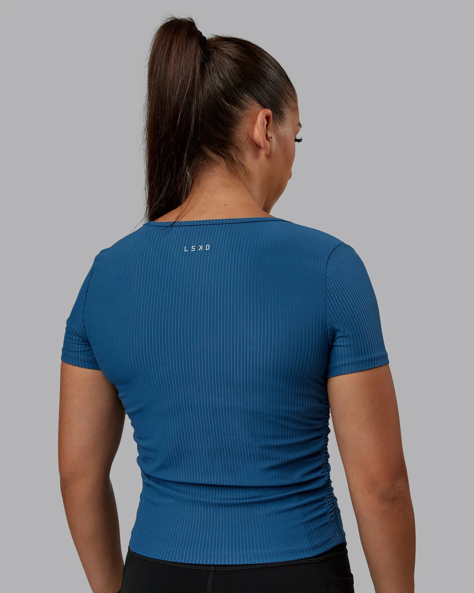 Ignite Ribbed Scrunch Side Cropped Tee - Indigo