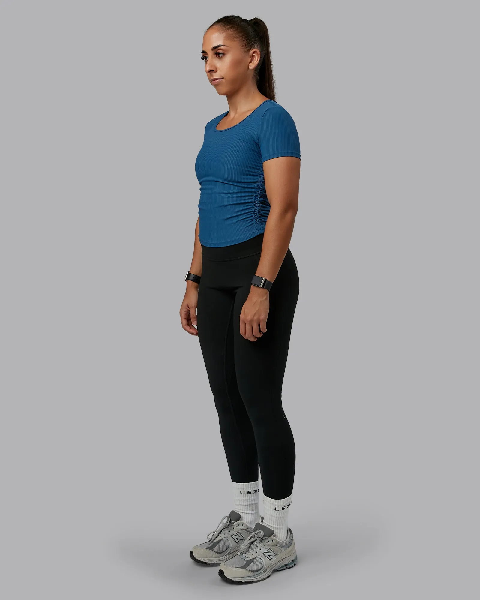 Ignite Ribbed Scrunch Side Cropped Tee - Indigo