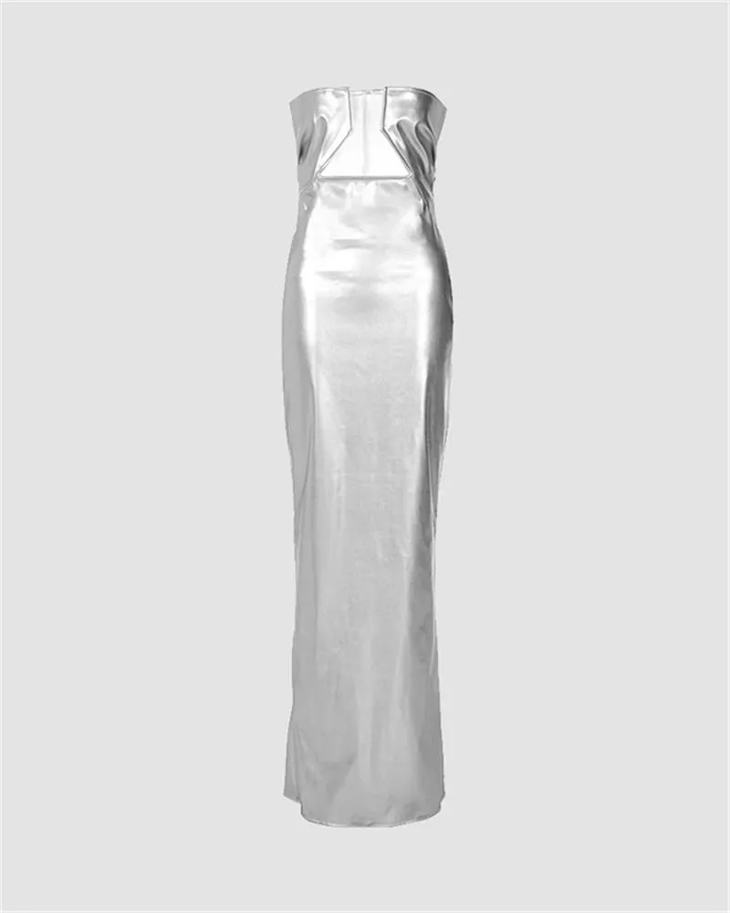 JazzHer Bright PU Leather Maxi Dress