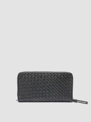 JULIET 101 - Black Woven Leather Zip-around Wallet