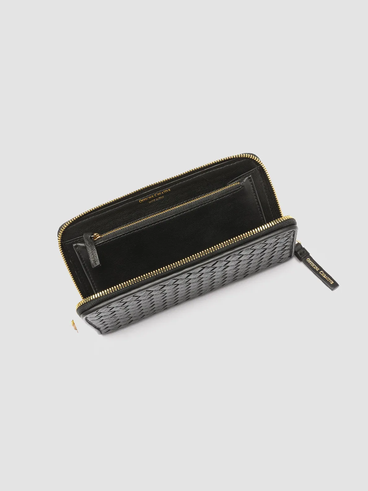 JULIET 101 - Black Woven Leather Zip-around Wallet