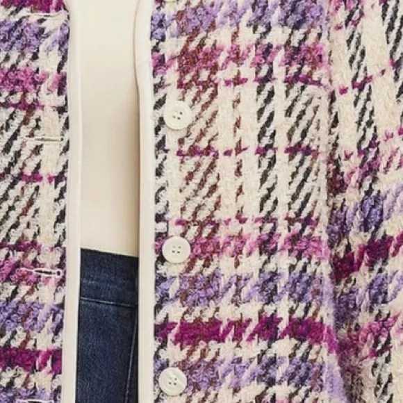 Karen Kane Majestic Magenta Bloucle Plaid Cardigan Sweater Wool Blend NEW Size M