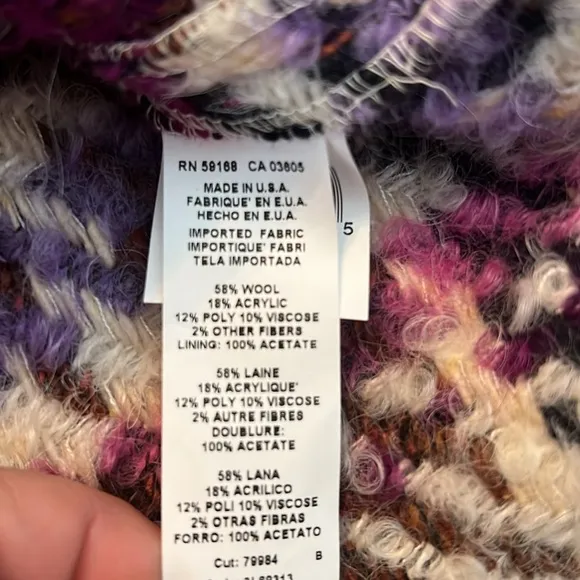 Karen Kane Majestic Magenta Bloucle Plaid Cardigan Sweater Wool Blend NEW Size M