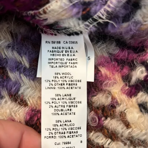 Karen Kane Majestic Magenta Bloucle Plaid Cardigan Sweater Wool Blend NEW Size M