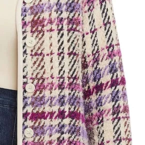Karen Kane Majestic Magenta Bloucle Plaid Cardigan Sweater Wool Blend NEW Size M