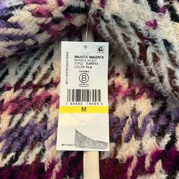 Karen Kane Majestic Magenta Bloucle Plaid Cardigan Sweater Wool Blend NEW Size M