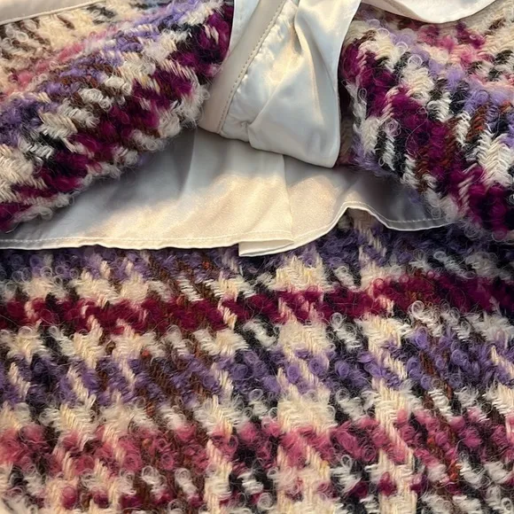 Karen Kane Majestic Magenta Bloucle Plaid Cardigan Sweater Wool Blend NEW Size M