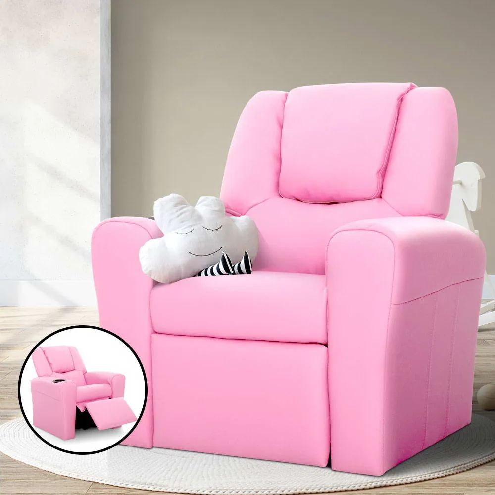 Kids Recliner Chair Pink PU Leather Sofa Lounge Couch Children Armchair