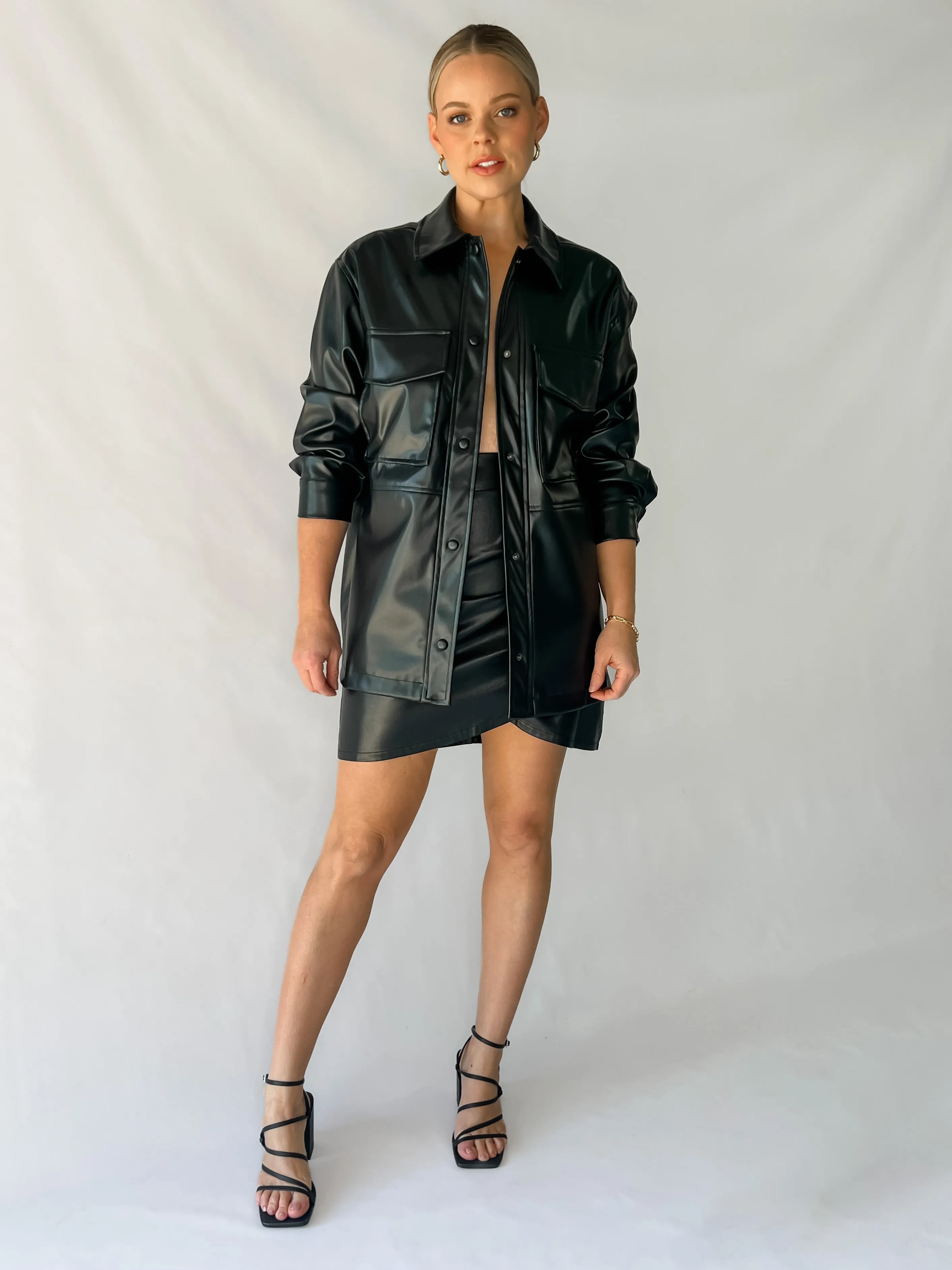 LA LA FAUX LEATHER JACKET - BLACK