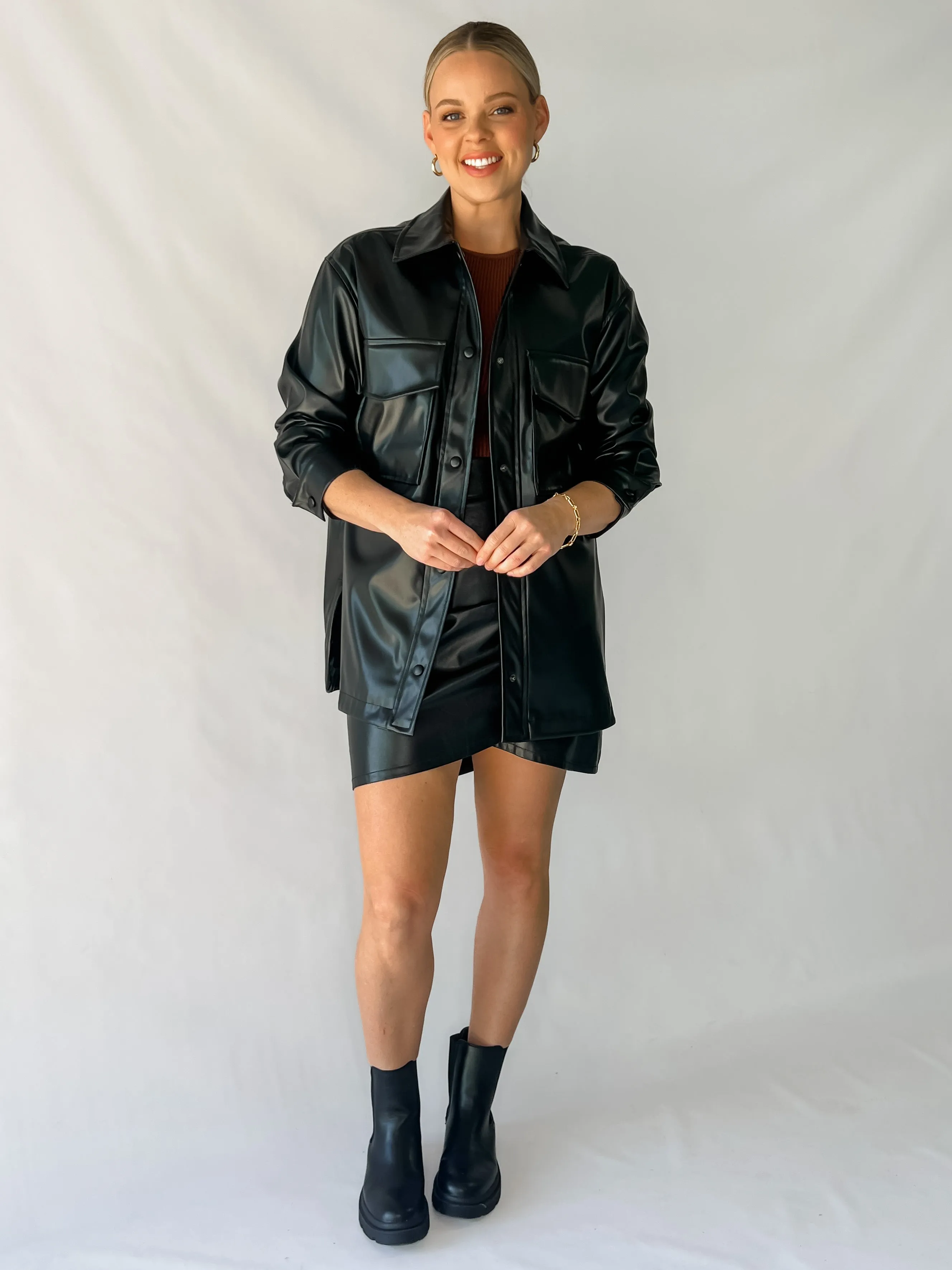 LA LA FAUX LEATHER JACKET - BLACK
