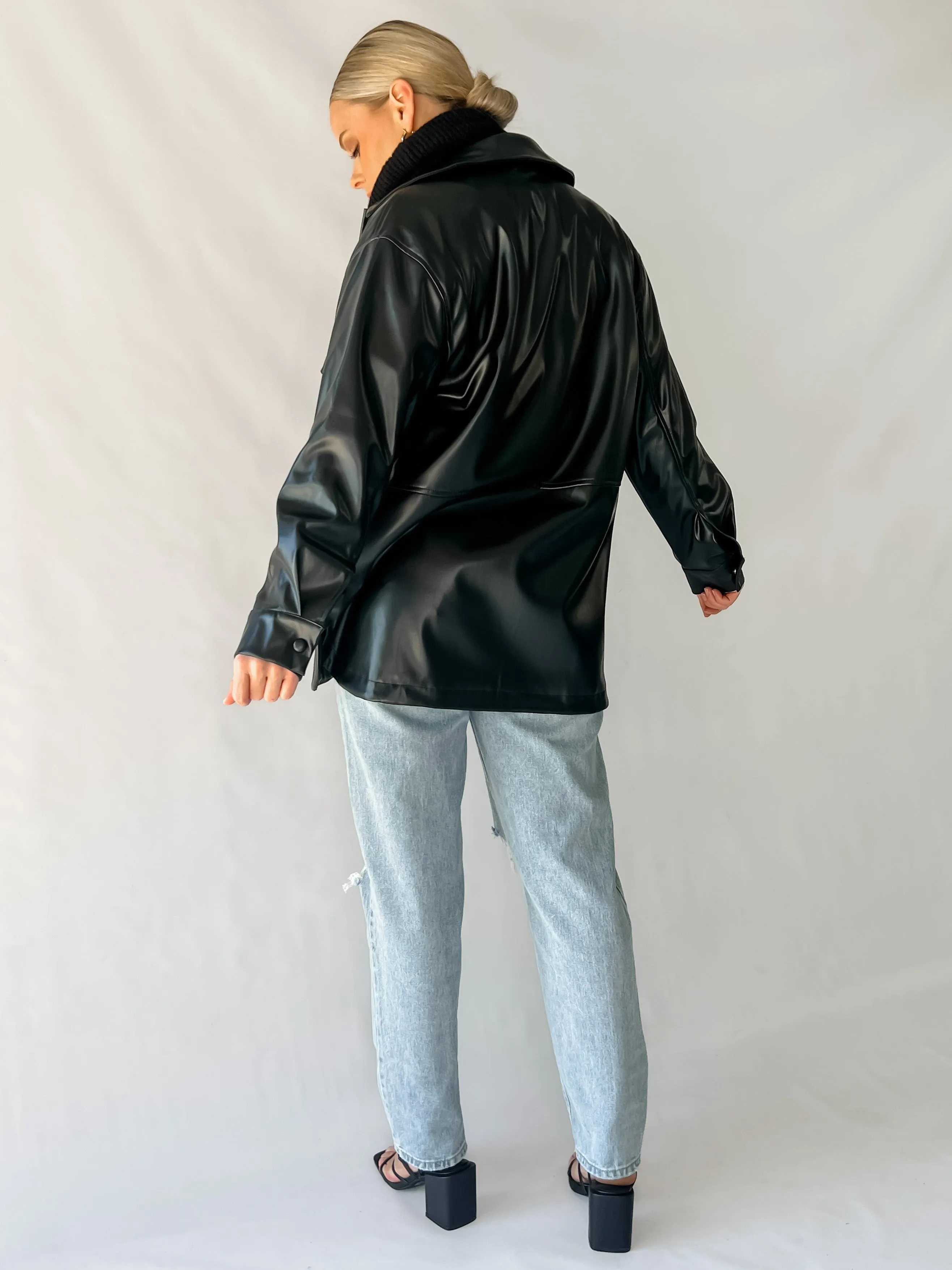 LA LA FAUX LEATHER JACKET - BLACK