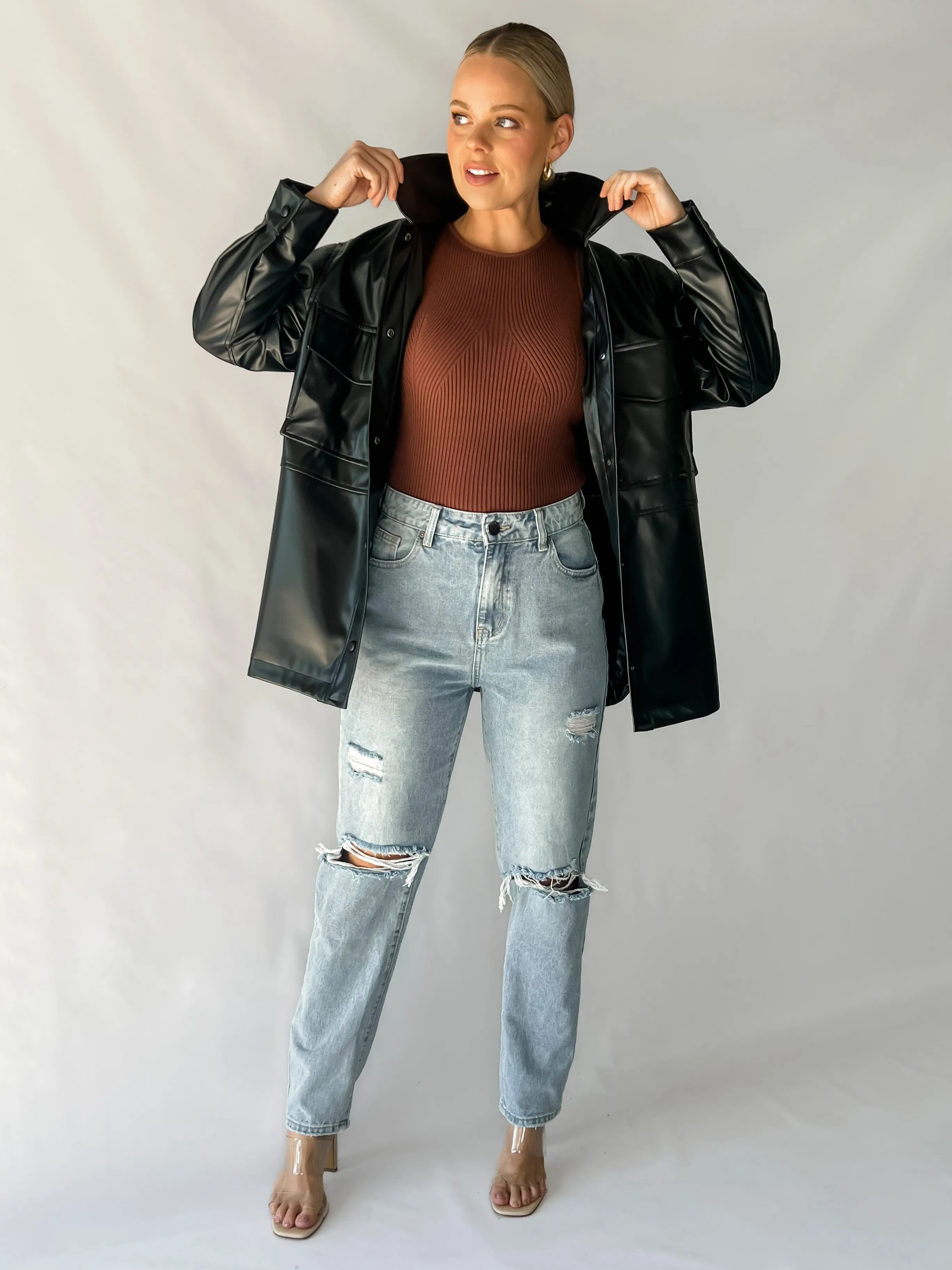 LA LA FAUX LEATHER JACKET - BLACK