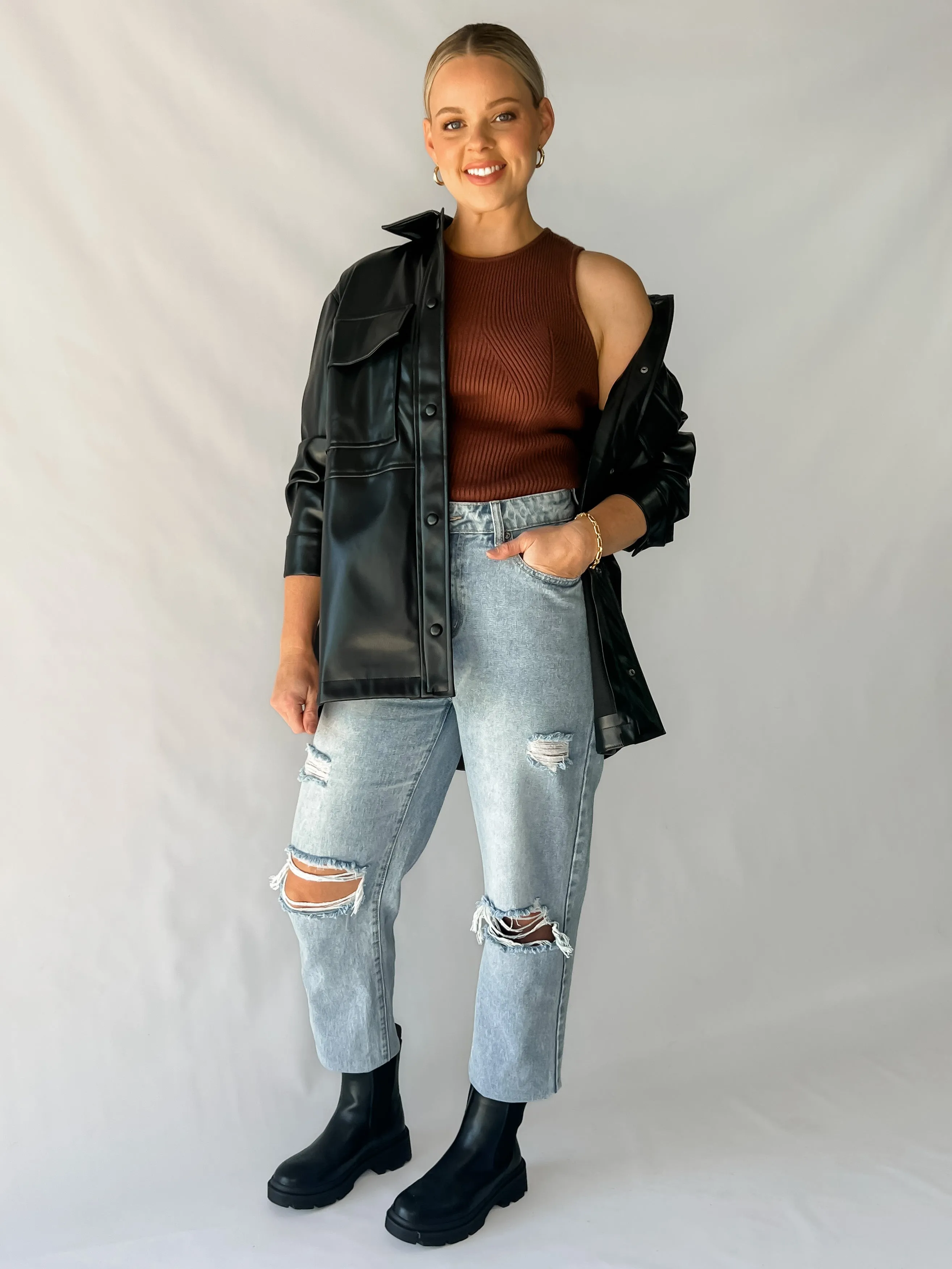 LA LA FAUX LEATHER JACKET - BLACK