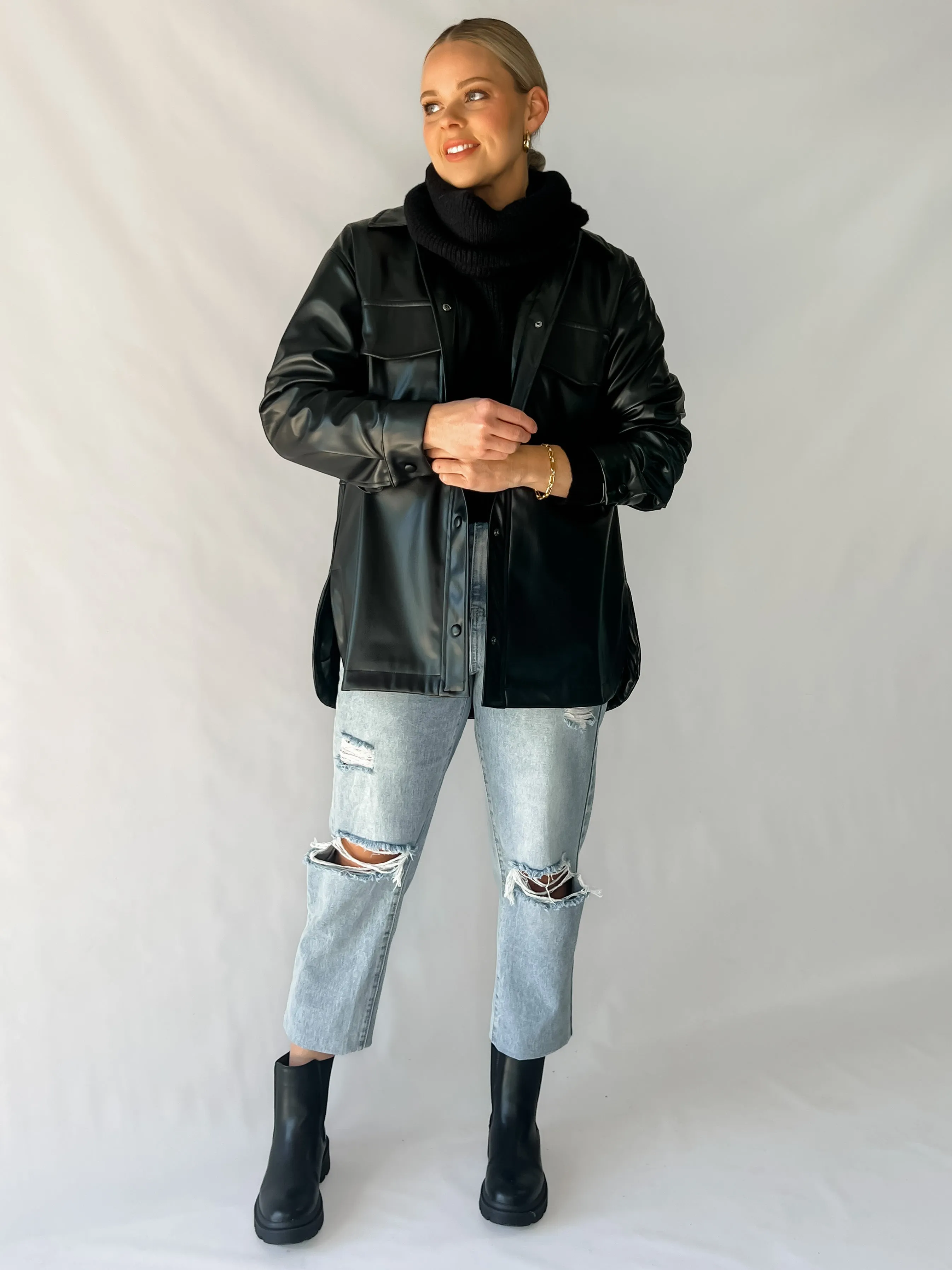 LA LA FAUX LEATHER JACKET - BLACK