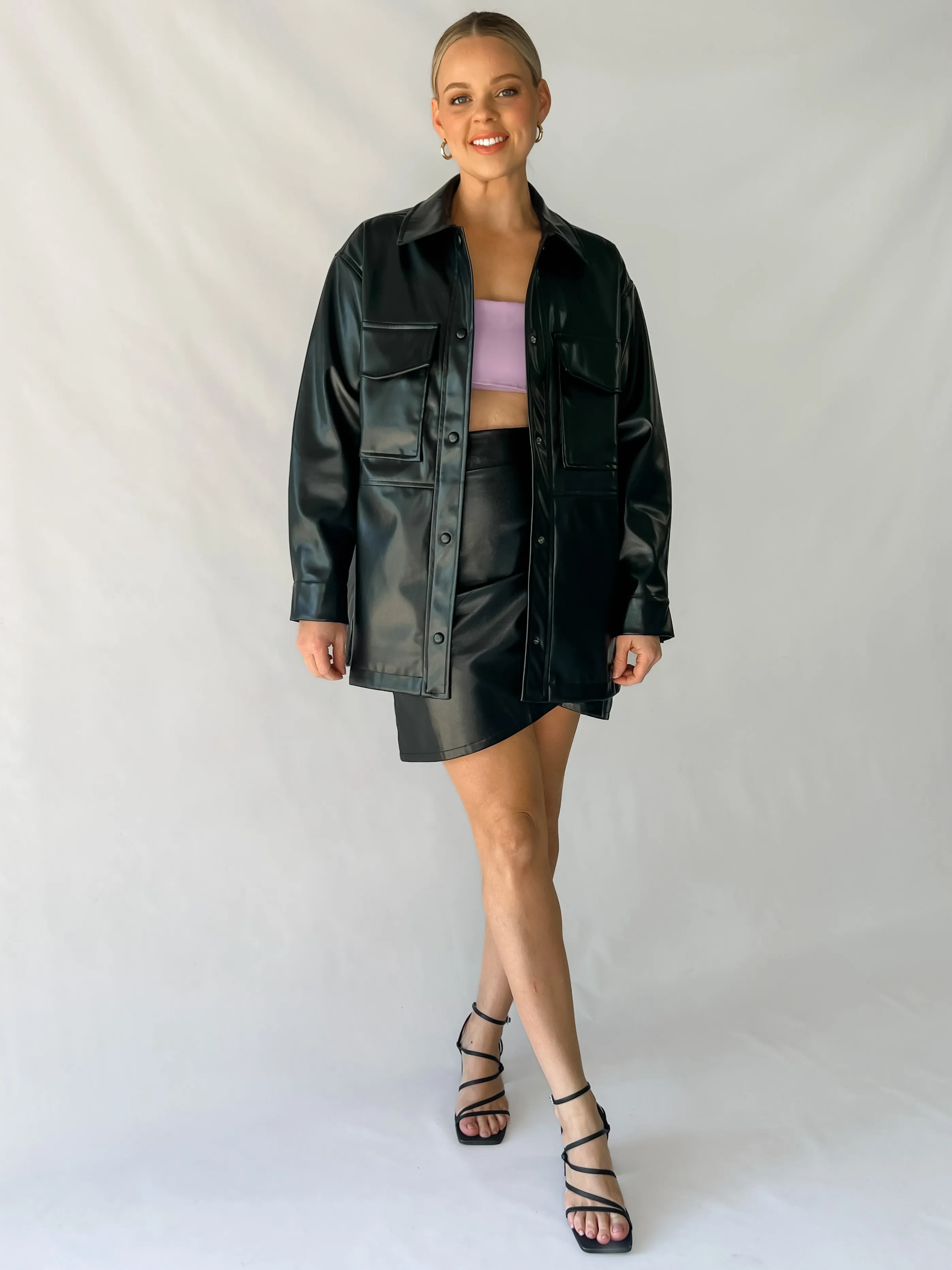 LA LA FAUX LEATHER JACKET - BLACK