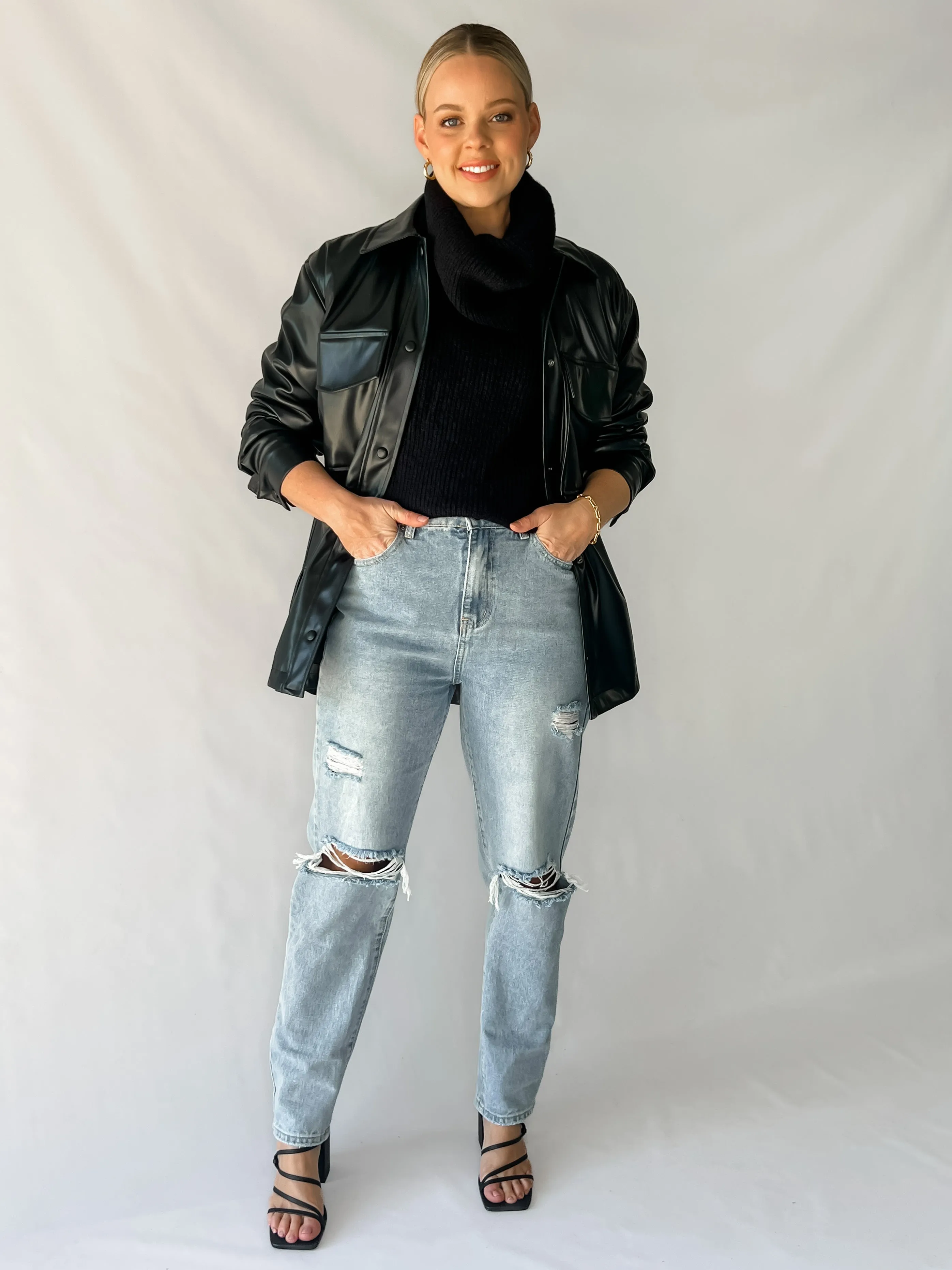LA LA FAUX LEATHER JACKET - BLACK