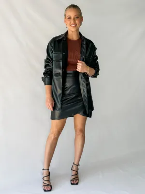 LA LA FAUX LEATHER JACKET - BLACK