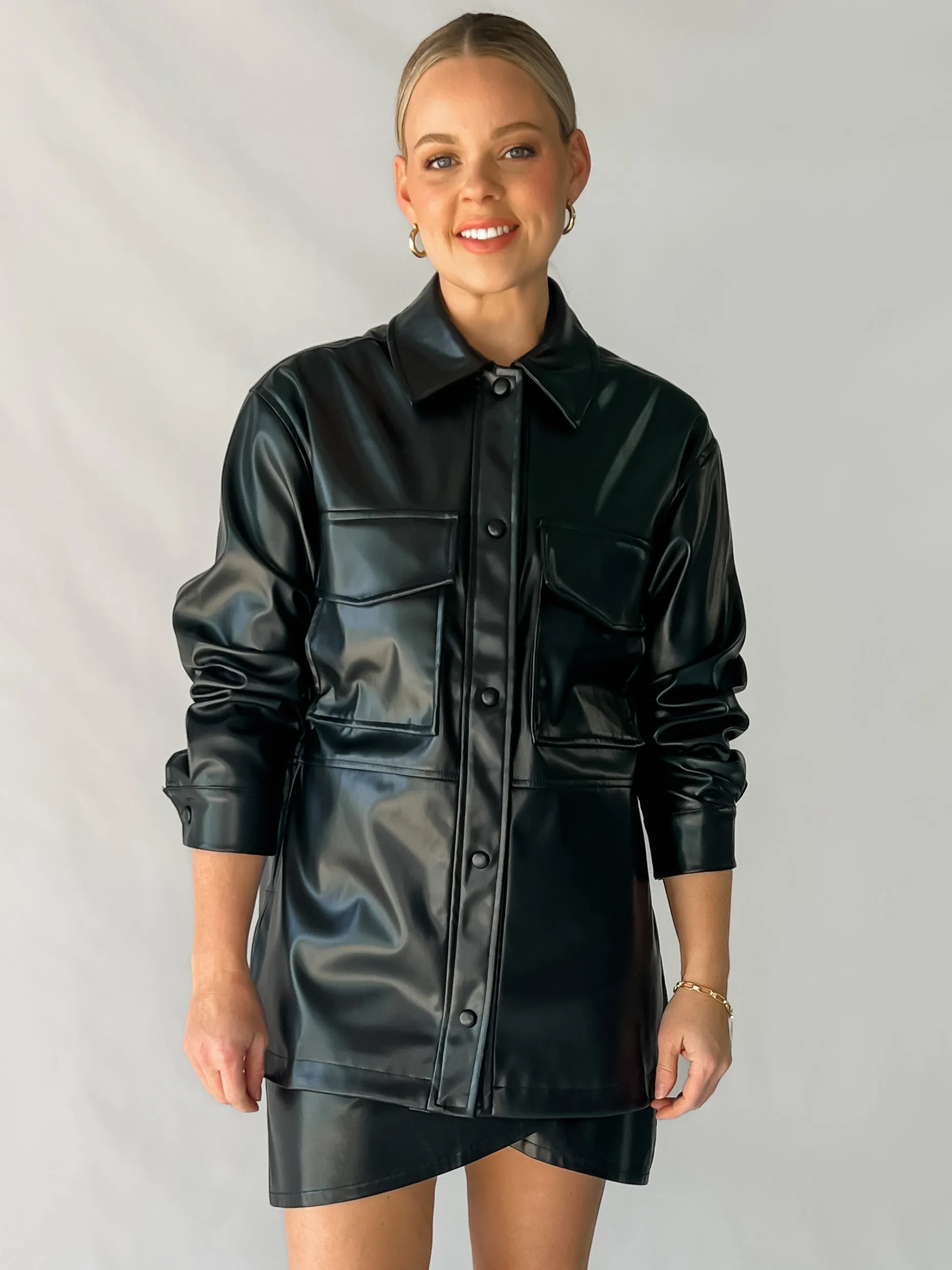 LA LA FAUX LEATHER JACKET - BLACK