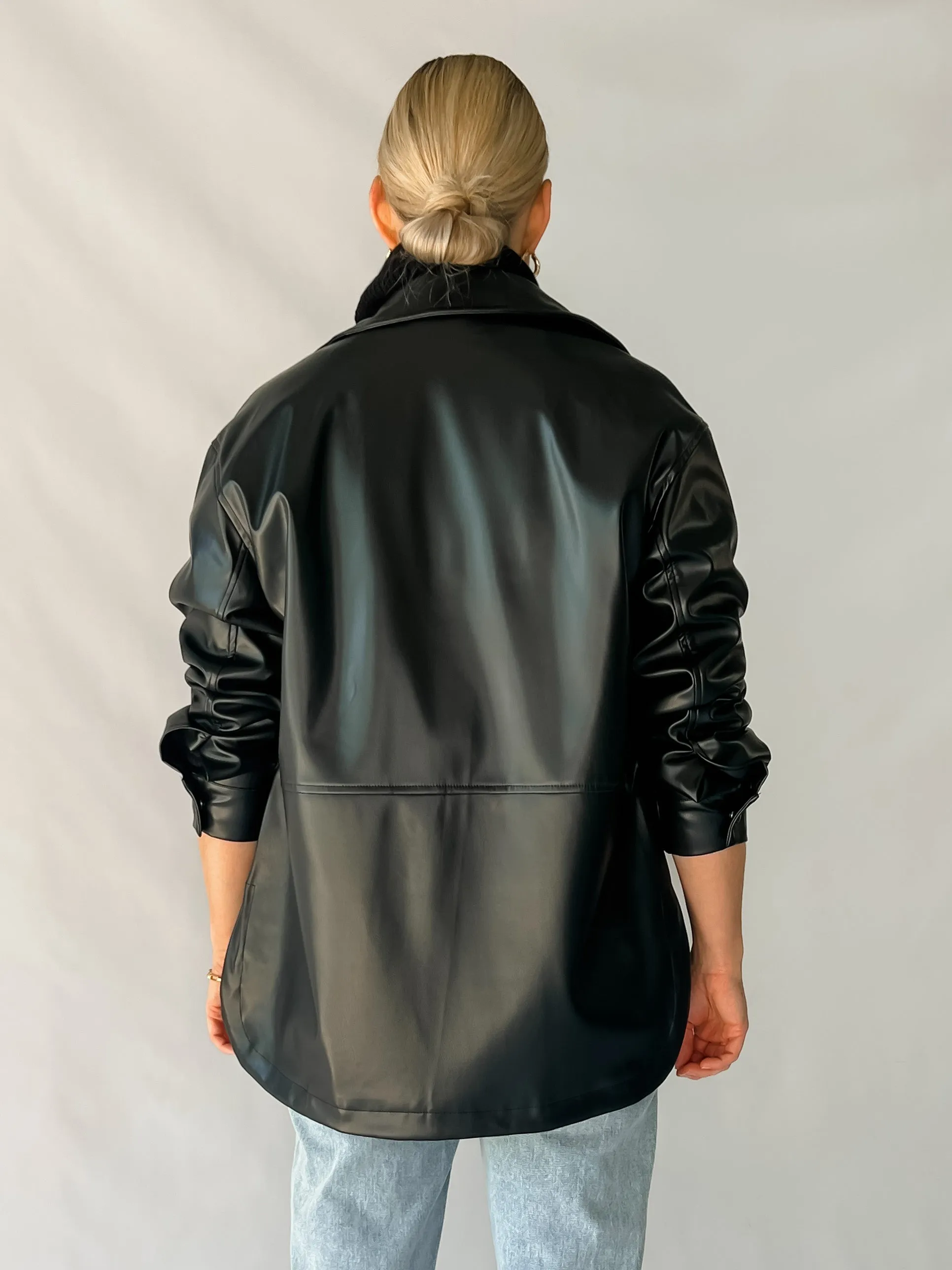 LA LA FAUX LEATHER JACKET - BLACK