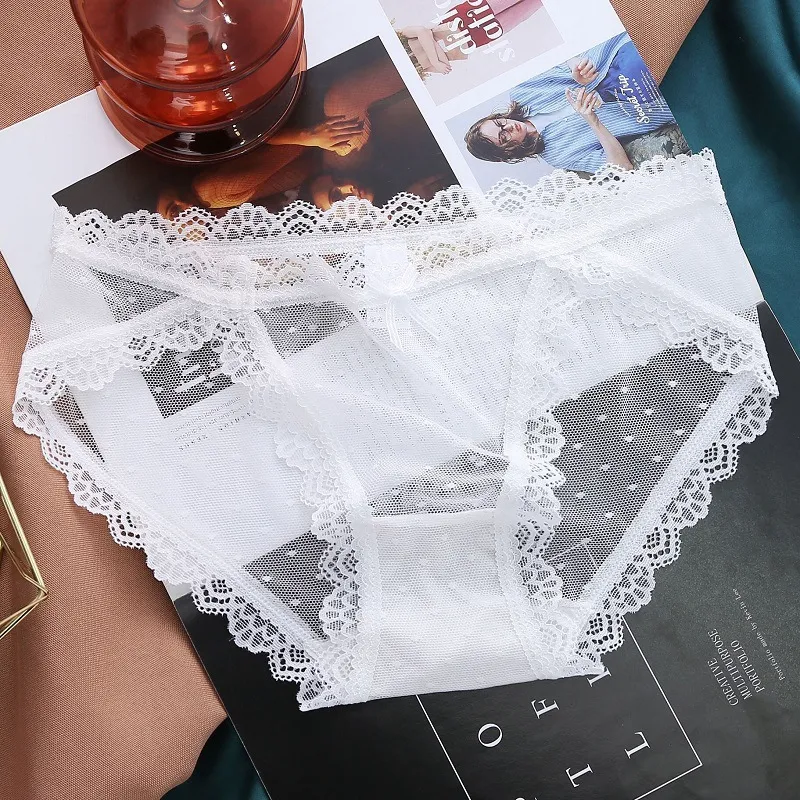Lace Cheeky Panty - Low Waist, Color Block Lace Trim - Cotton/Nylon