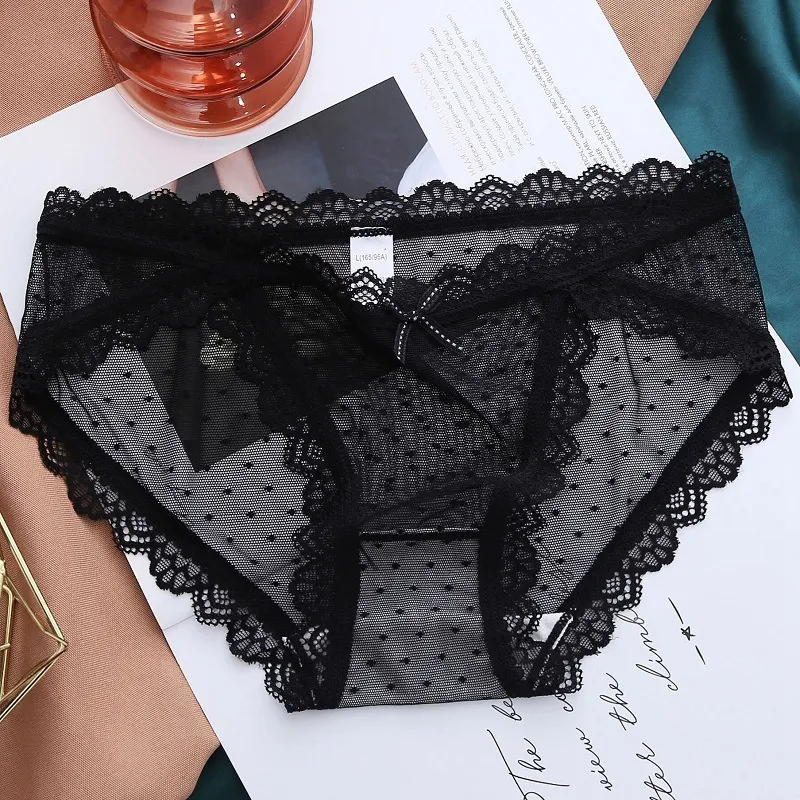 Lace Cheeky Panty - Low Waist, Color Block Lace Trim - Cotton/Nylon