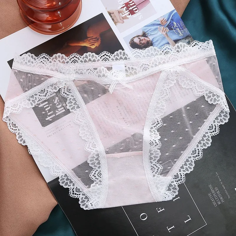 Lace Cheeky Panty - Low Waist, Color Block Lace Trim - Cotton/Nylon