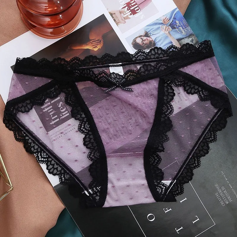 Lace Cheeky Panty - Low Waist, Color Block Lace Trim - Cotton/Nylon