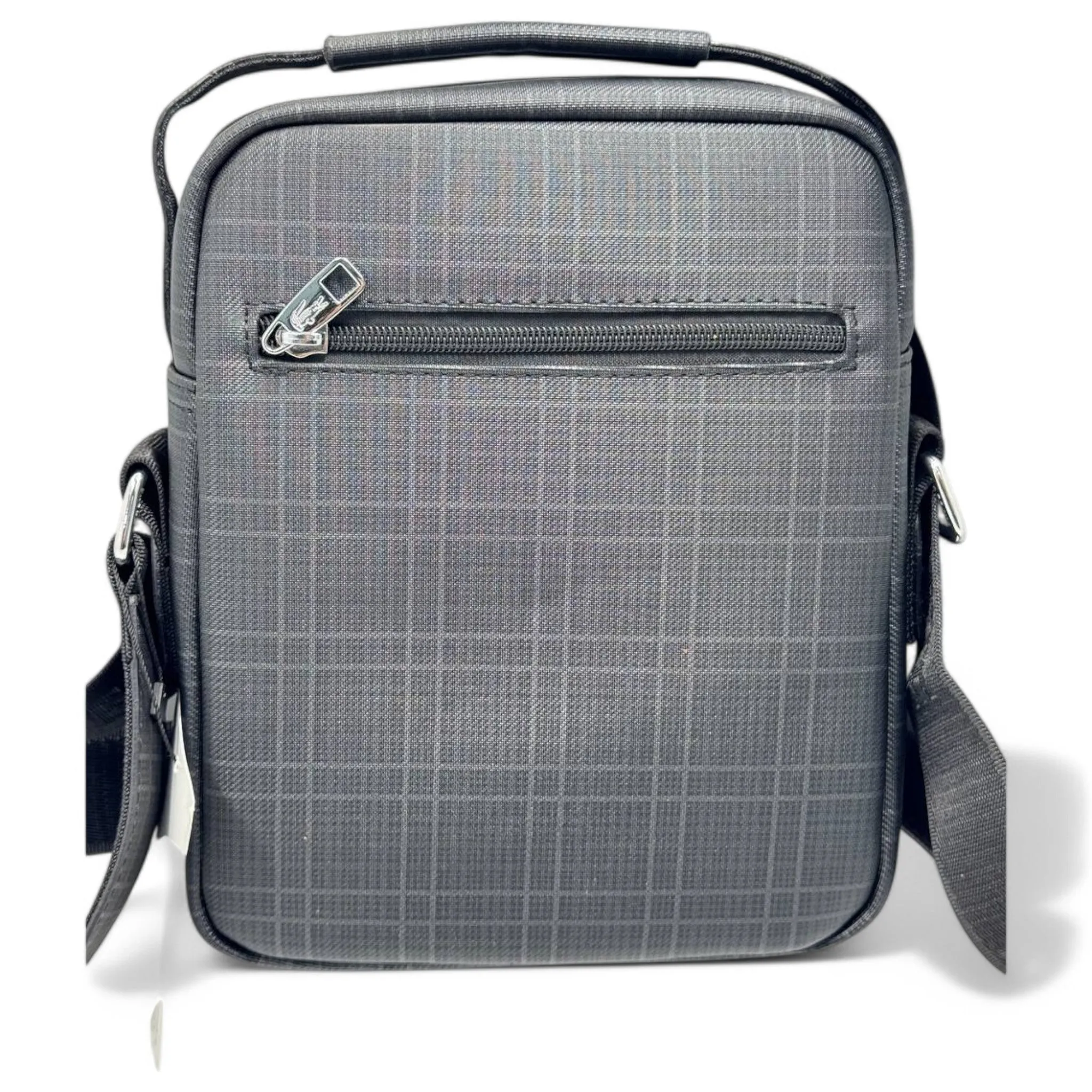 Lacoste Grey Checkered Crossbody Bag with Embossed Crocodile Logo