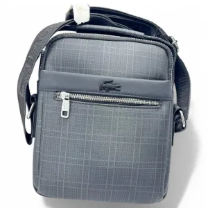 Lacoste Grey Checkered Crossbody Bag with Embossed Crocodile Logo