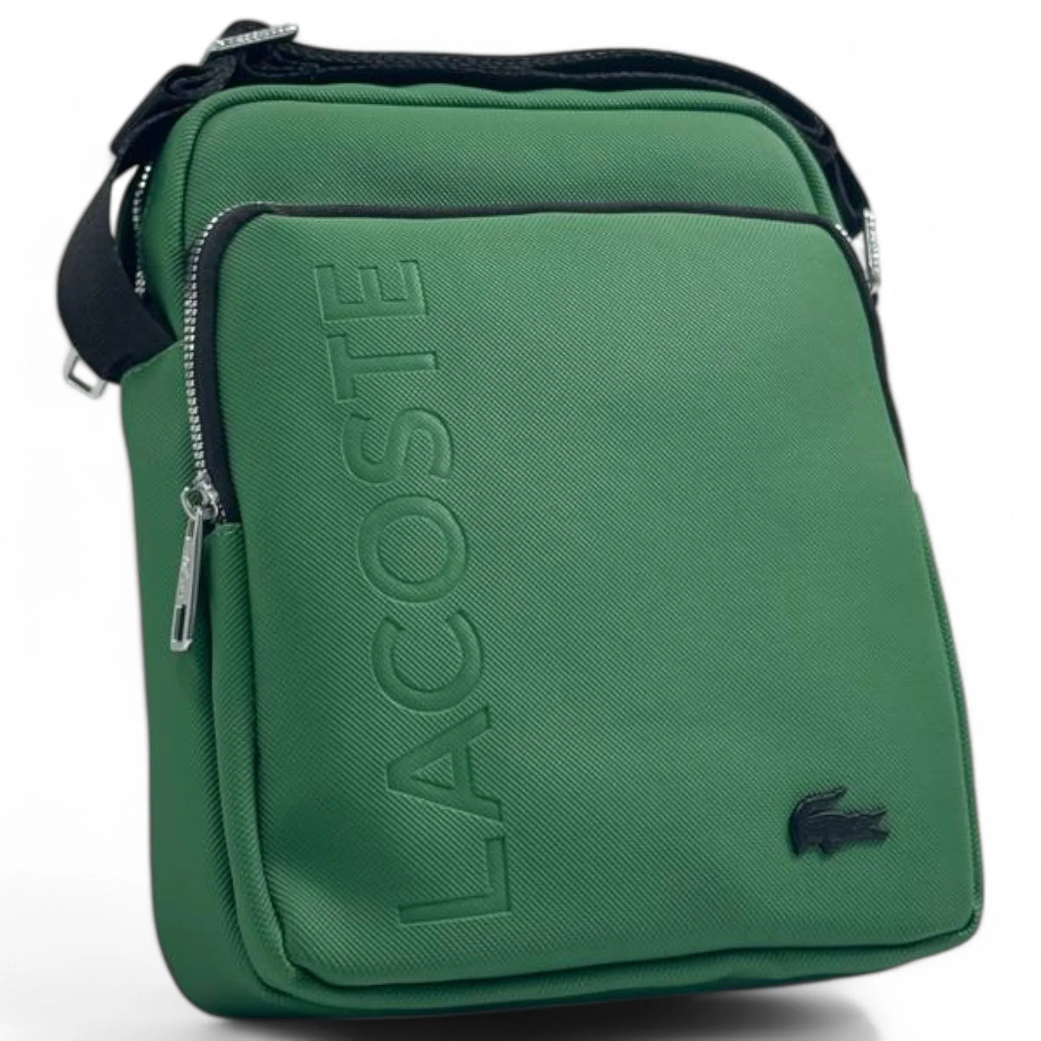 Lacoste Vertical Green Crossbody Bag with Embossed Logo