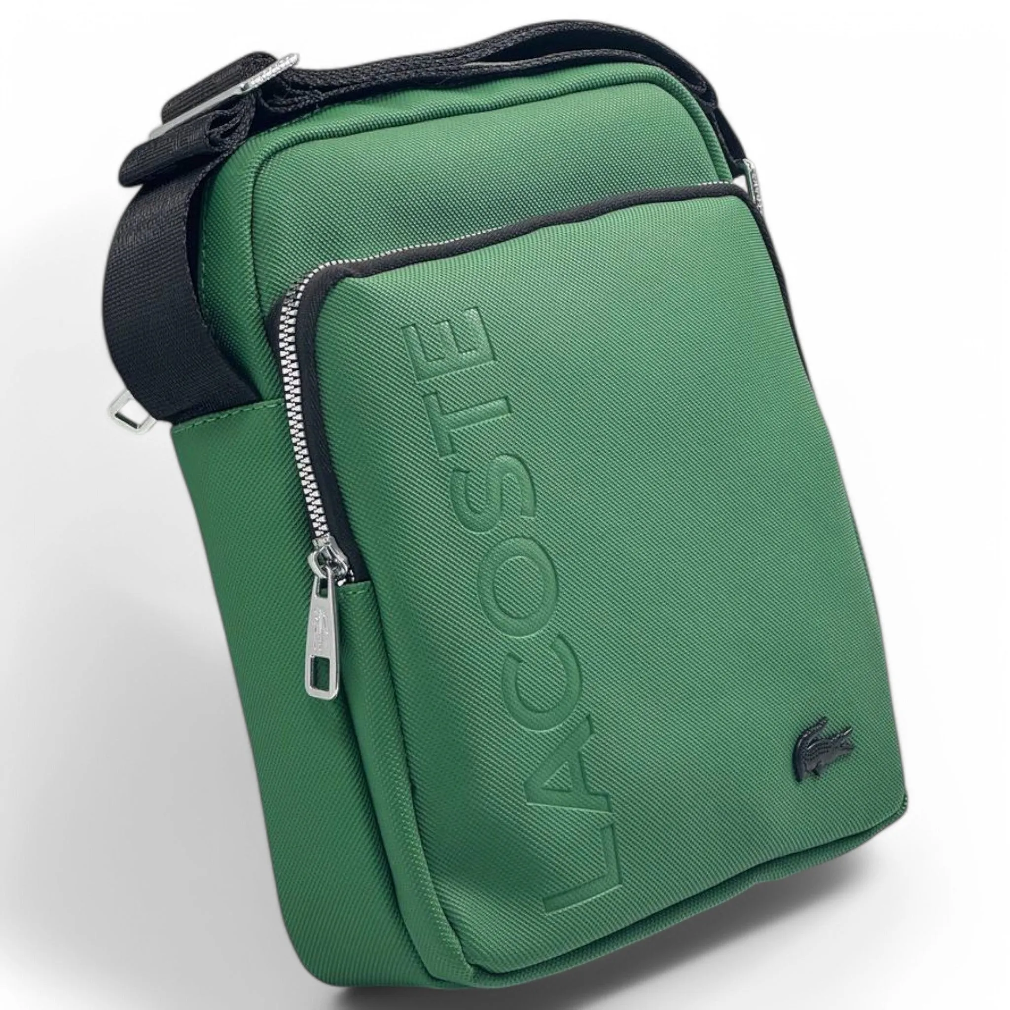 Lacoste Vertical Green Crossbody Bag with Embossed Logo