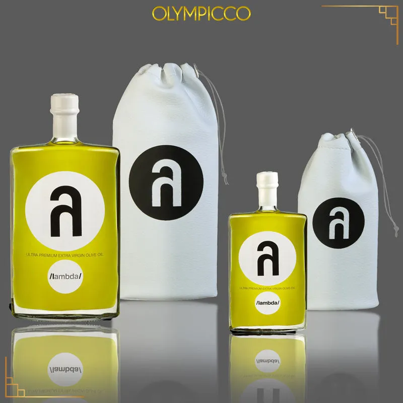 Lambda Ultra-Premium Olive Oil – Free Custom Branded Logo - Hand Sewn Leather Pouch Edition