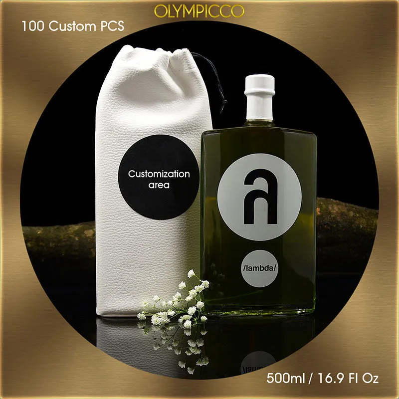 Lambda Ultra-Premium Olive Oil – Free Custom Branded Logo - Hand Sewn Leather Pouch Edition