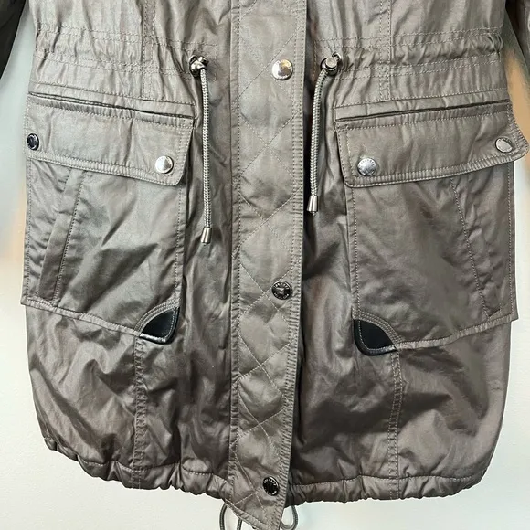 Laundry by Shelli Segal Faux Fur Hood Trim Waxy Anorak Parka Coat Size S