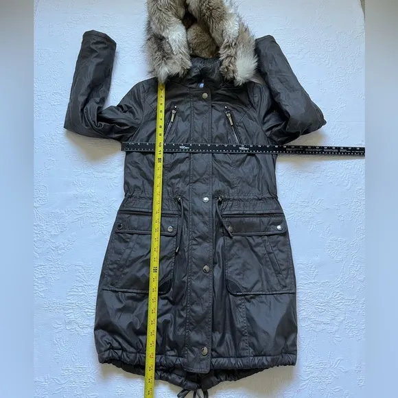 Laundry by Shelli Segal Faux Fur Hood Trim Waxy Anorak Parka Coat Size S