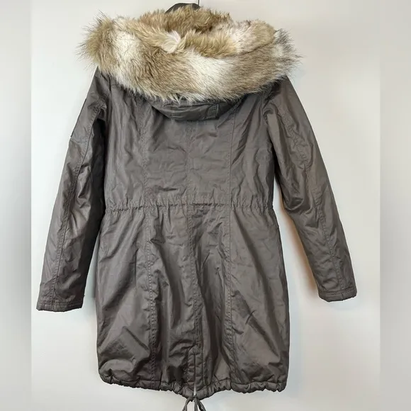 Laundry by Shelli Segal Faux Fur Hood Trim Waxy Anorak Parka Coat Size S
