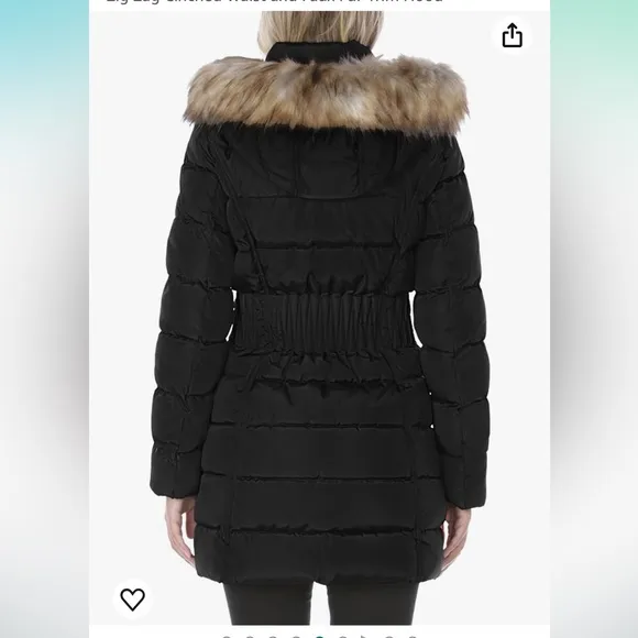 Laundry by Shelli Segel- Puffer Jacket w/Faux Fur Trim Hood, Black, Size XL,