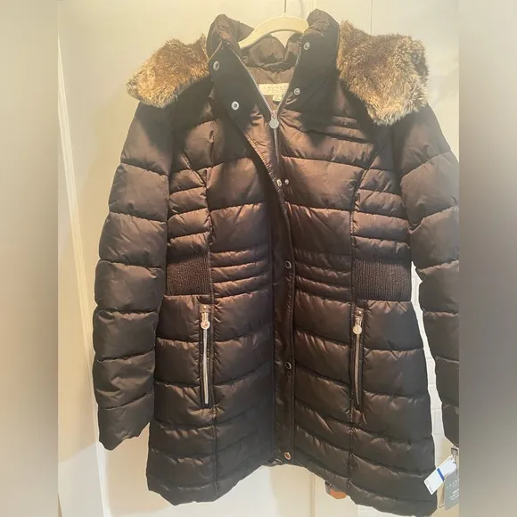 Laundry by Shelli Segel- Puffer Jacket w/Faux Fur Trim Hood, Black, Size XL,