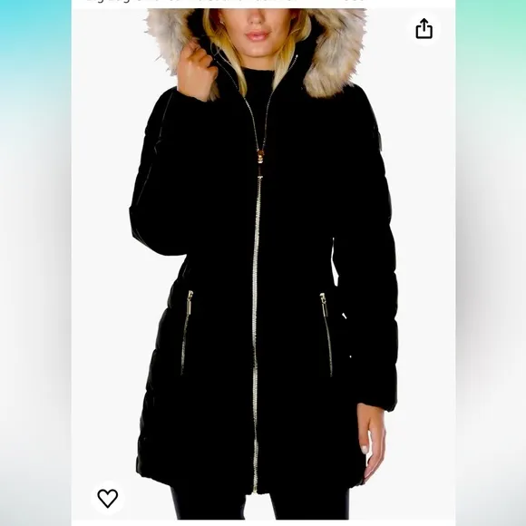 Laundry by Shelli Segel- Puffer Jacket w/Faux Fur Trim Hood, Black, Size XL,